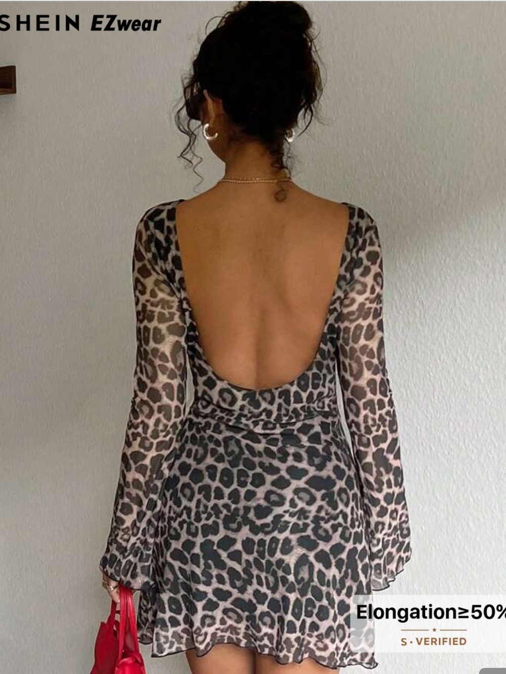 SHEIN Brown and Black Leopard Print Long-Sleeve Mini Dress - Picture 3 of 4